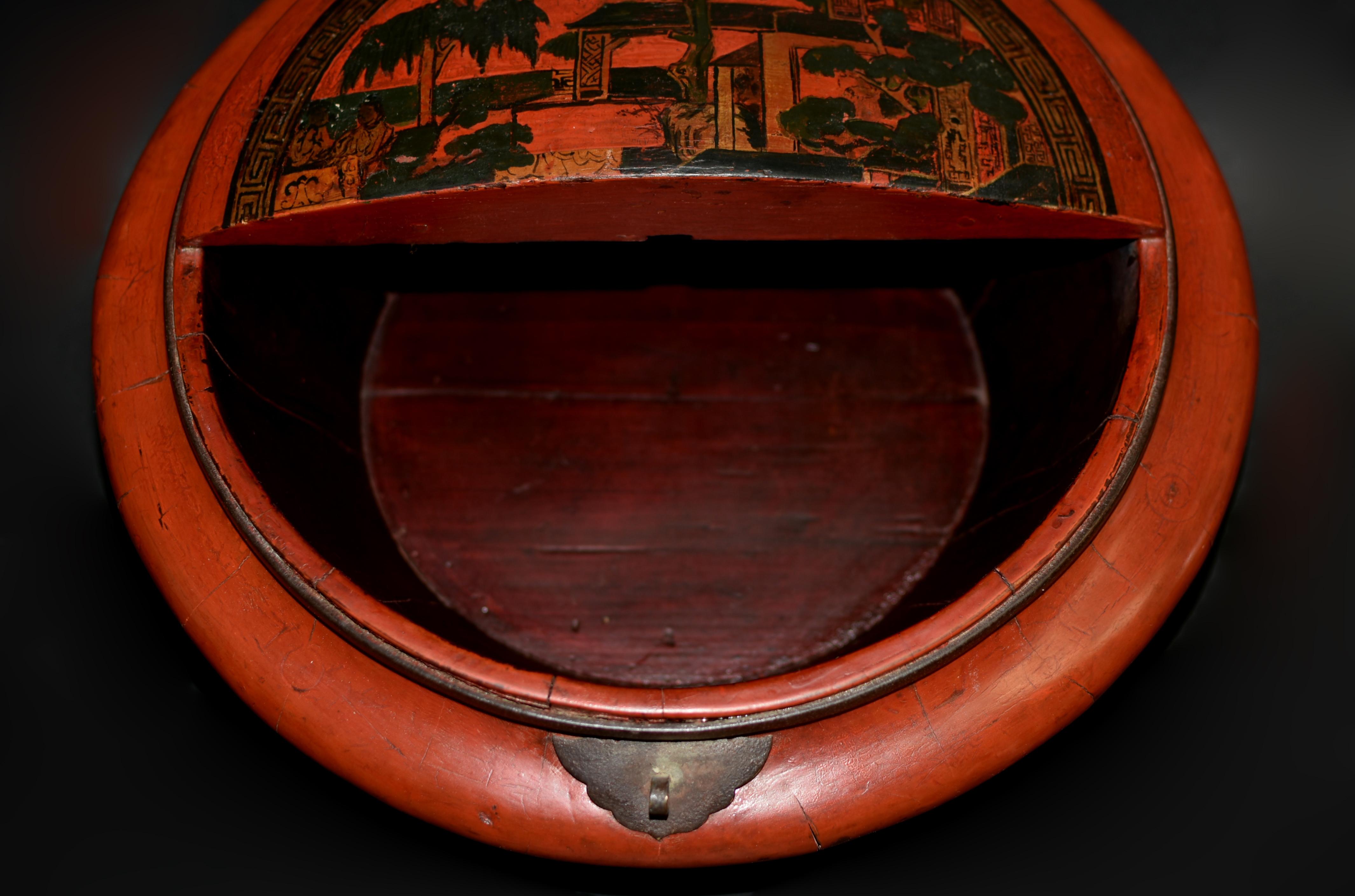 Chinesischer antiker rot lackierter Korb im Angebot 7