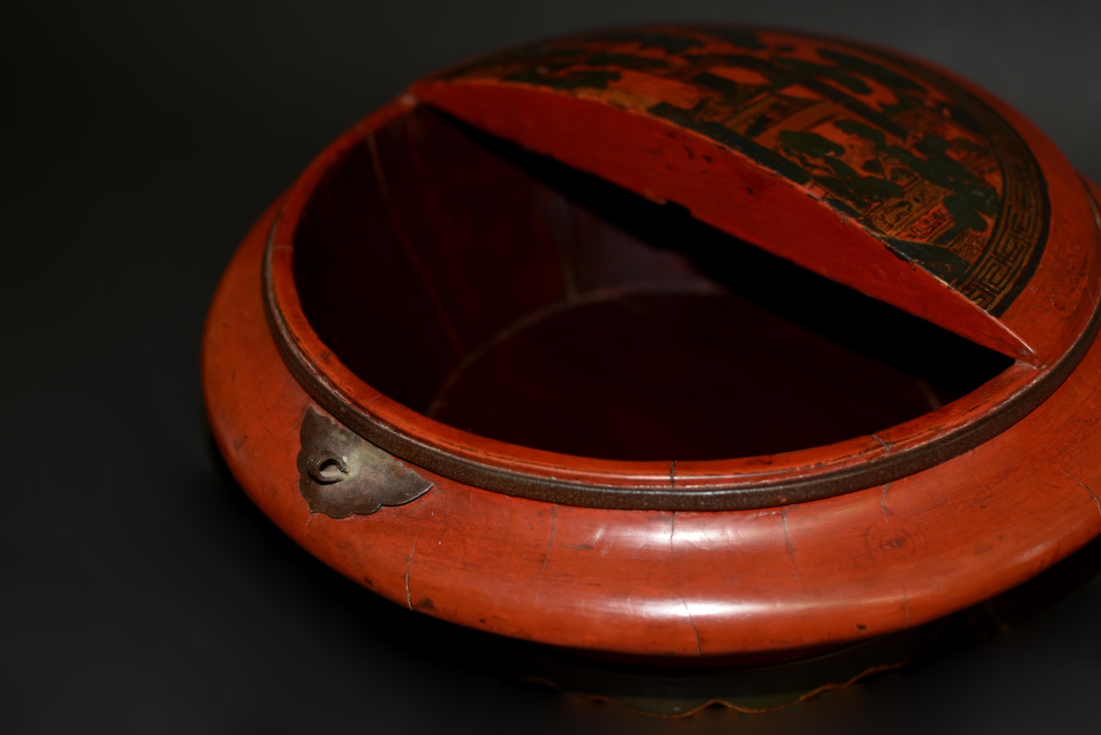 Chinese Antique Red Lacquered Basket 8