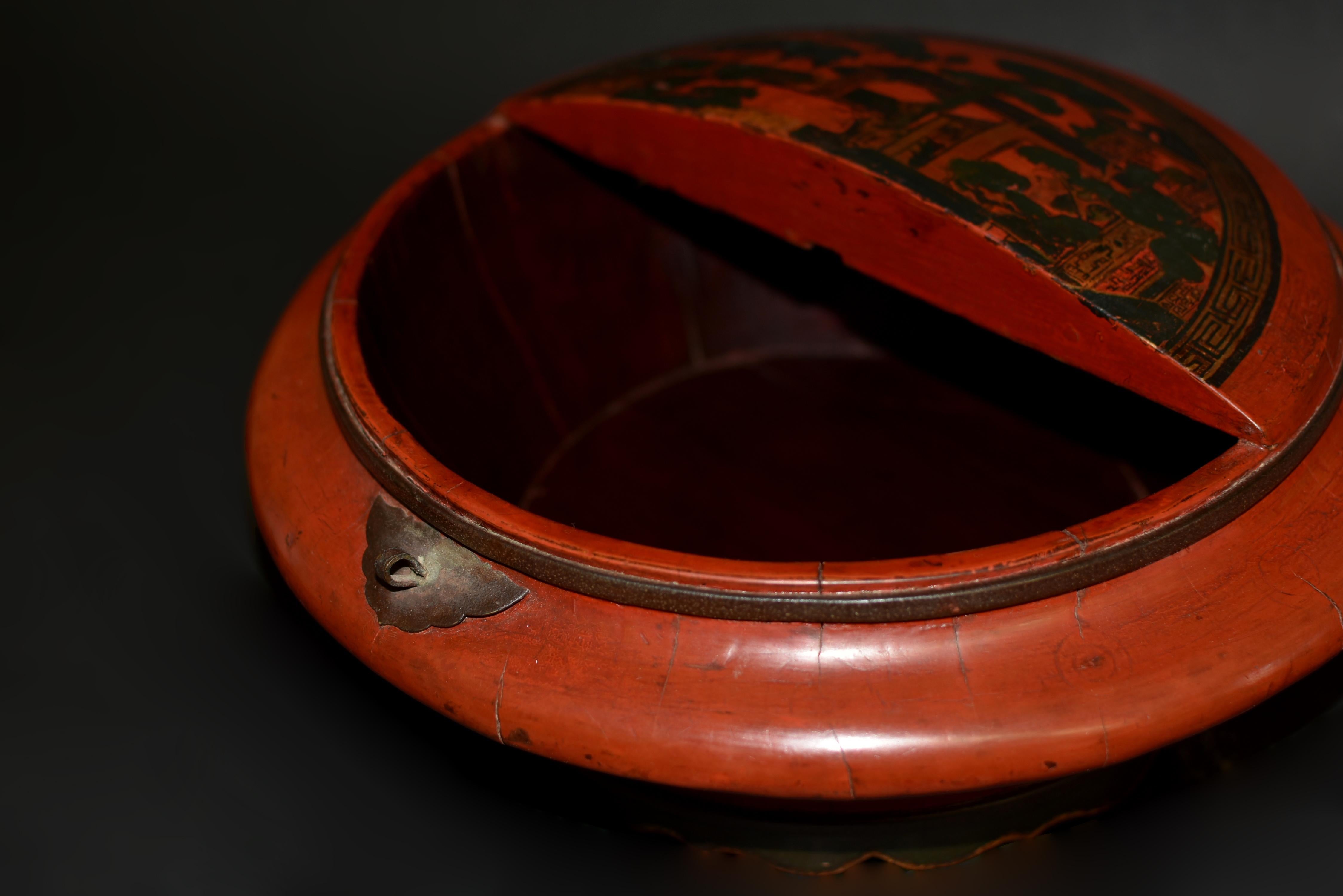 Chinese Antique Red Lacquered Basket For Sale 8