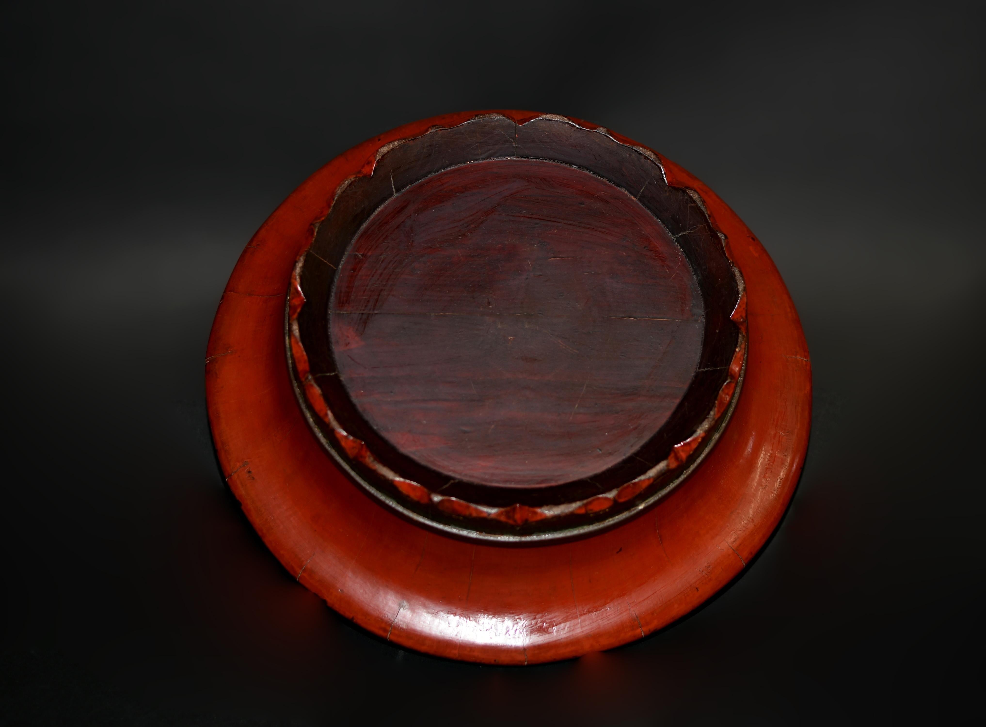 Chinese Antique Red Lacquered Basket For Sale 11
