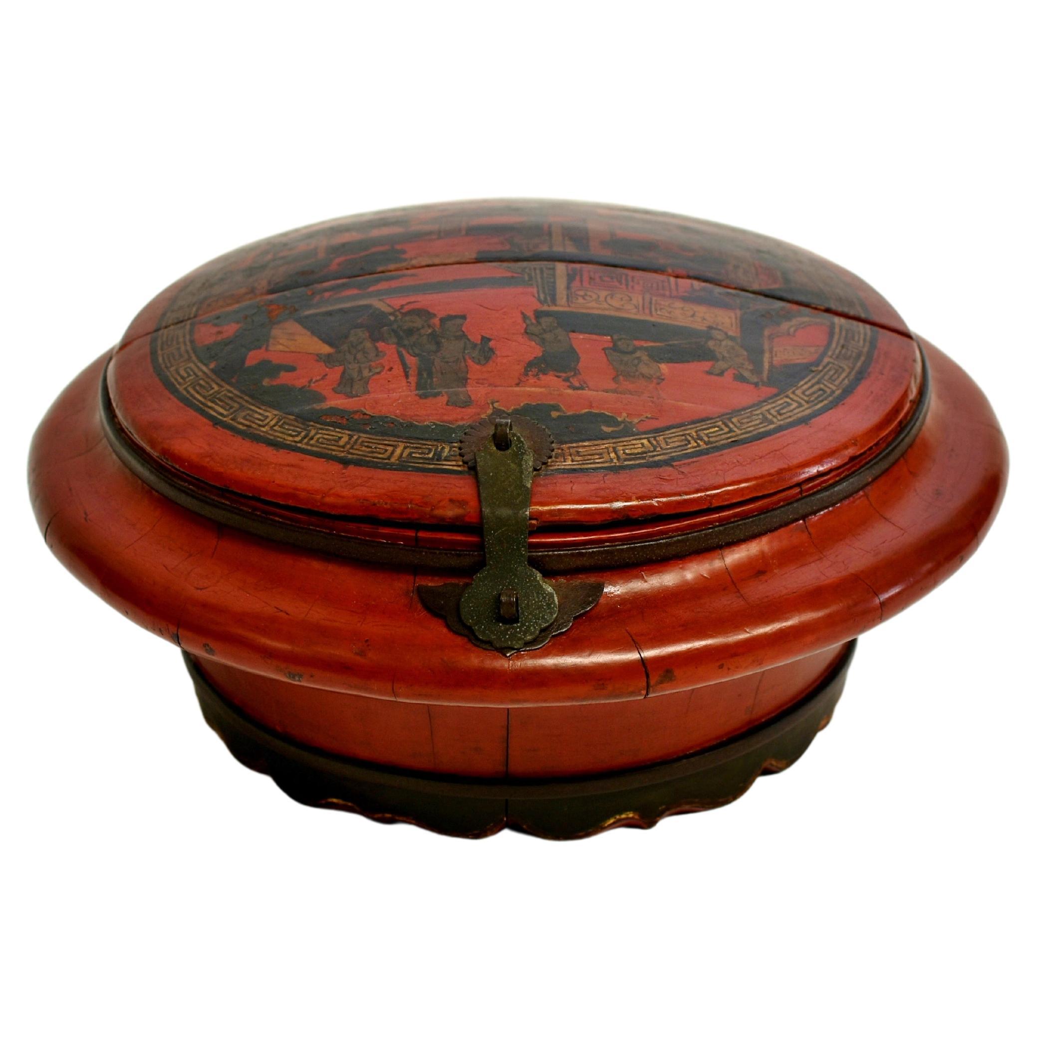 Chinesischer antiker rot lackierter Korb