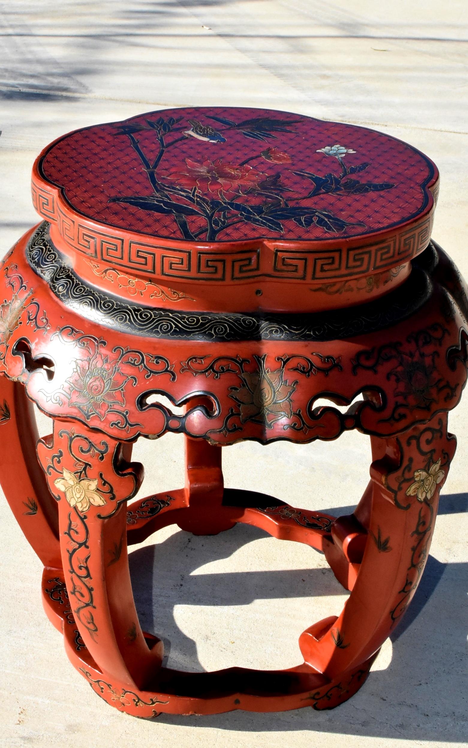 20th Century Chinese Antique Red Lacquered Stool