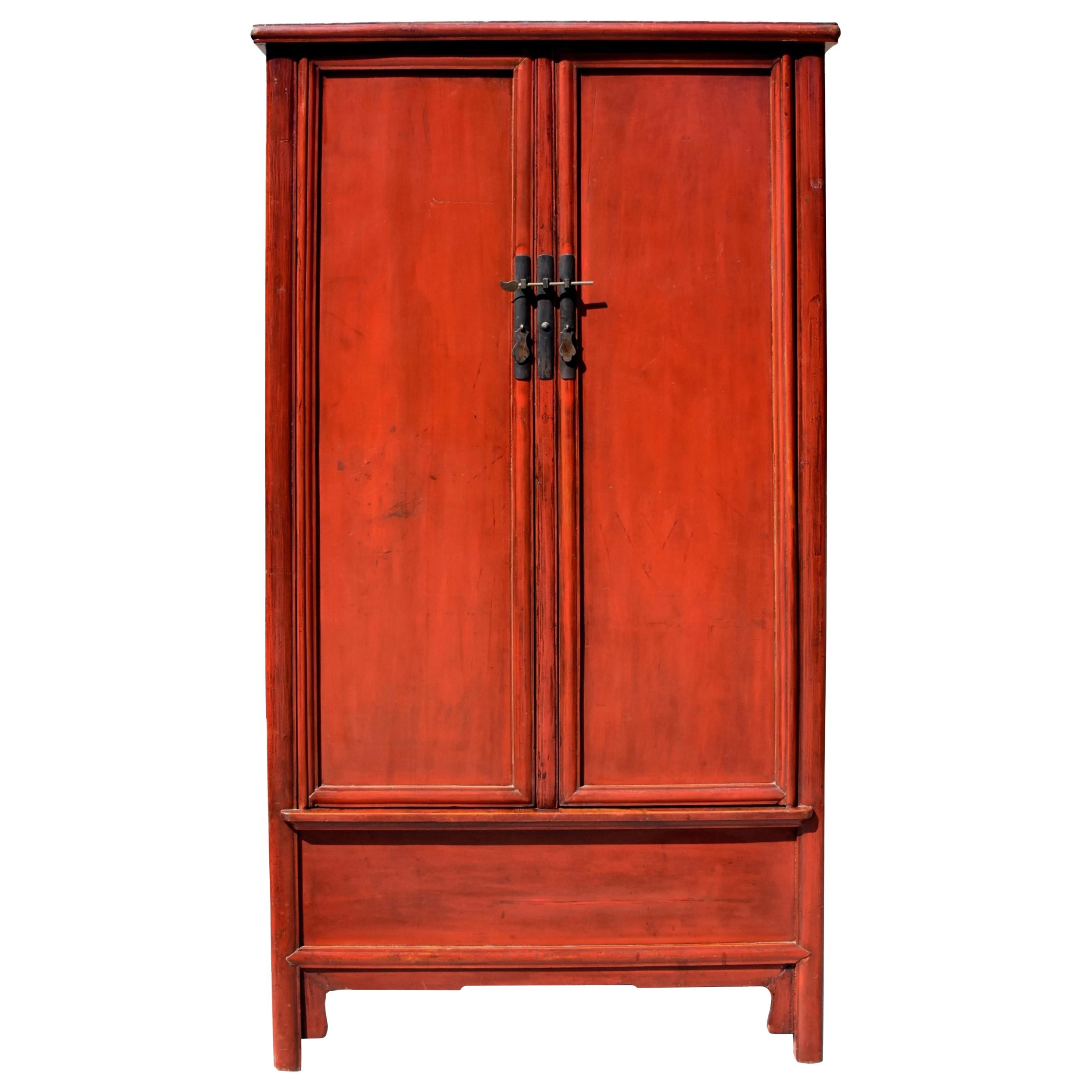 Chinese Antique Round Corner Cabinet, Red Lacquered Ming Style