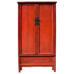 Chinese Antique Round Corner Cabinet, Red Lacquered Ming Style