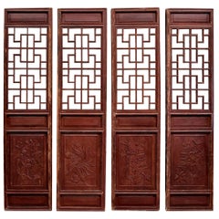 Paravents, portes et écrans chinois anciens, lot de 4, fleurs et longévité