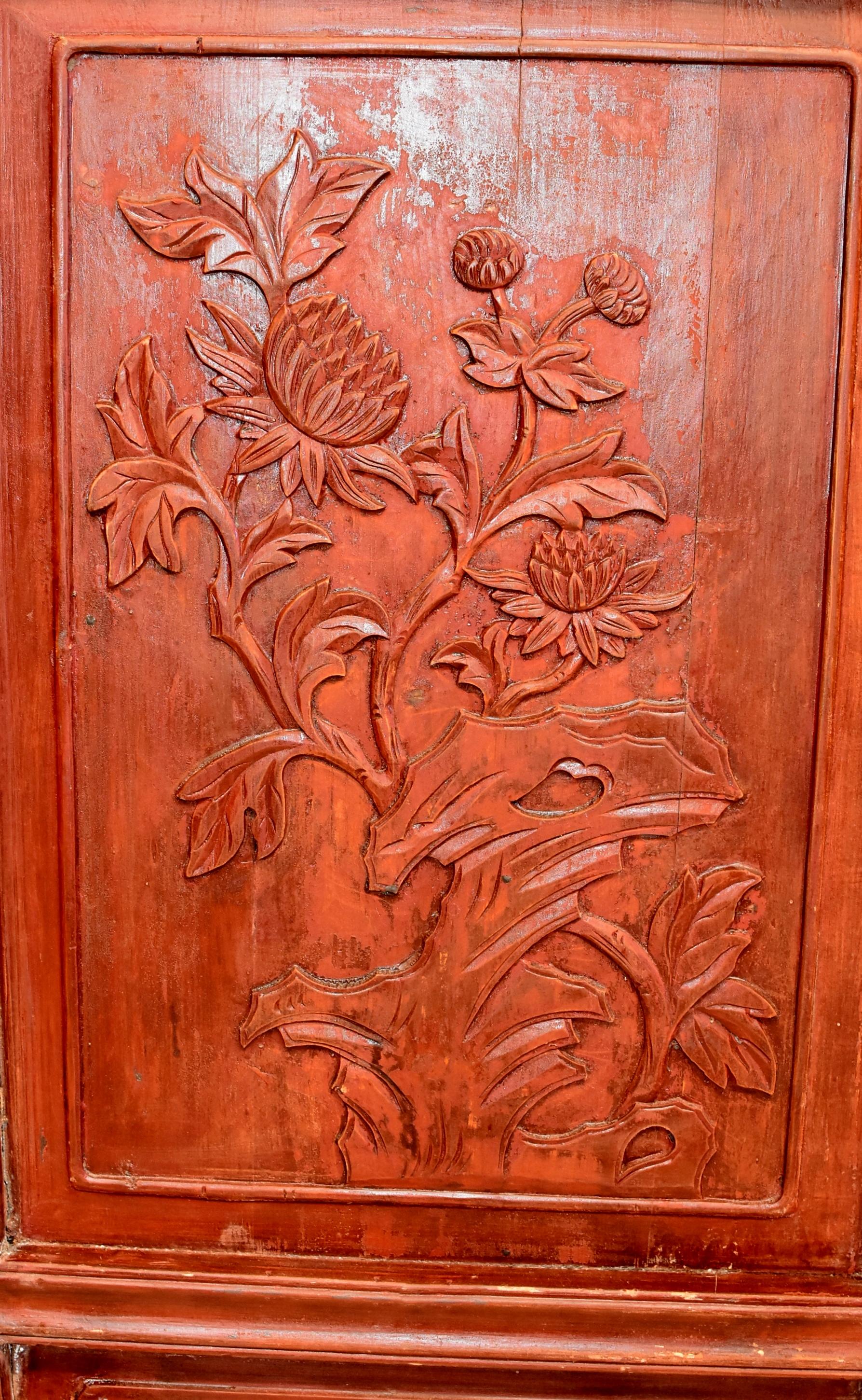 Chinese Antique Screens, Doors, Set of 4, Blooms and Longevity 5