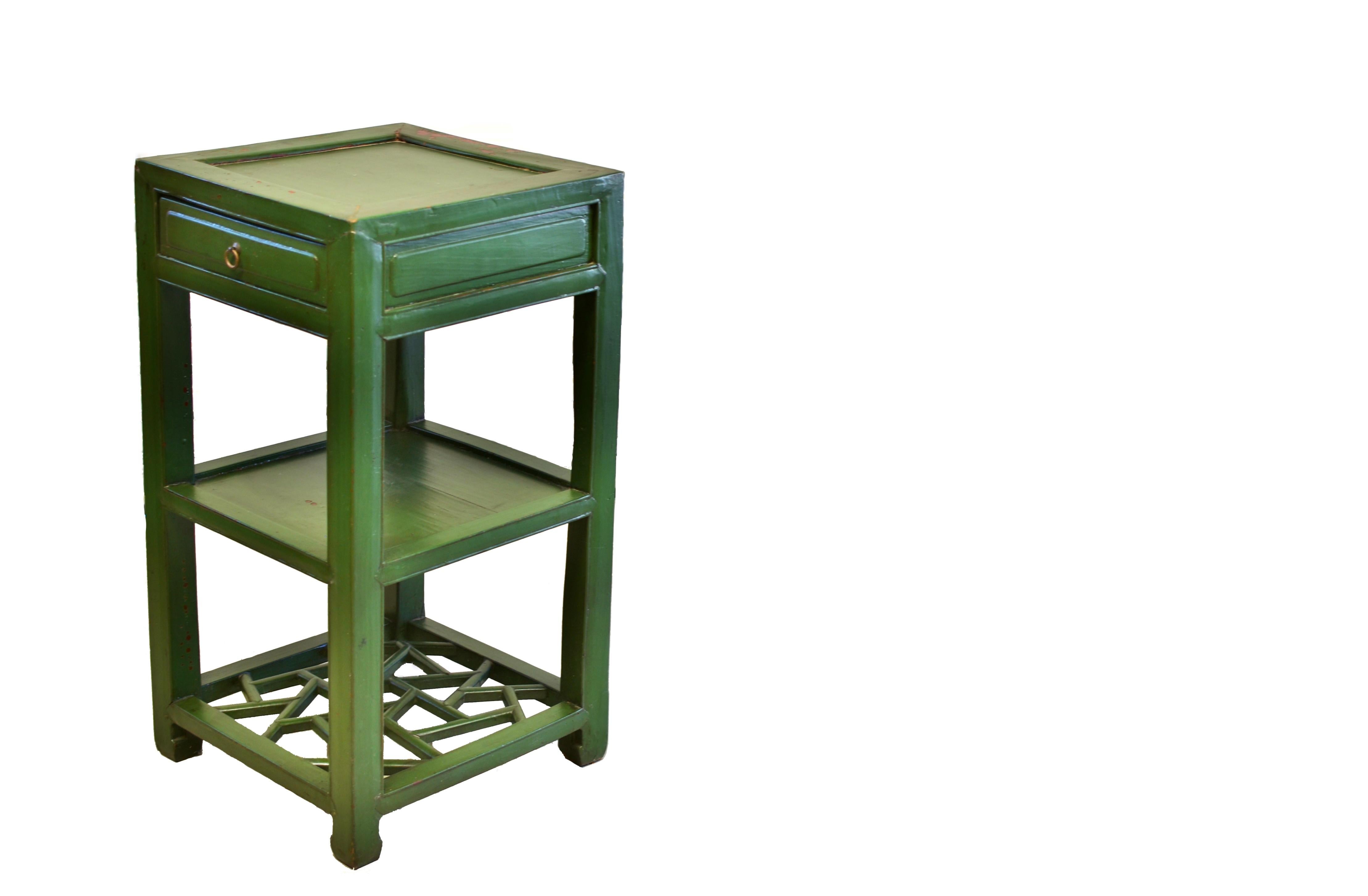 Qing Chinese Antique Side Table Green Lacquered