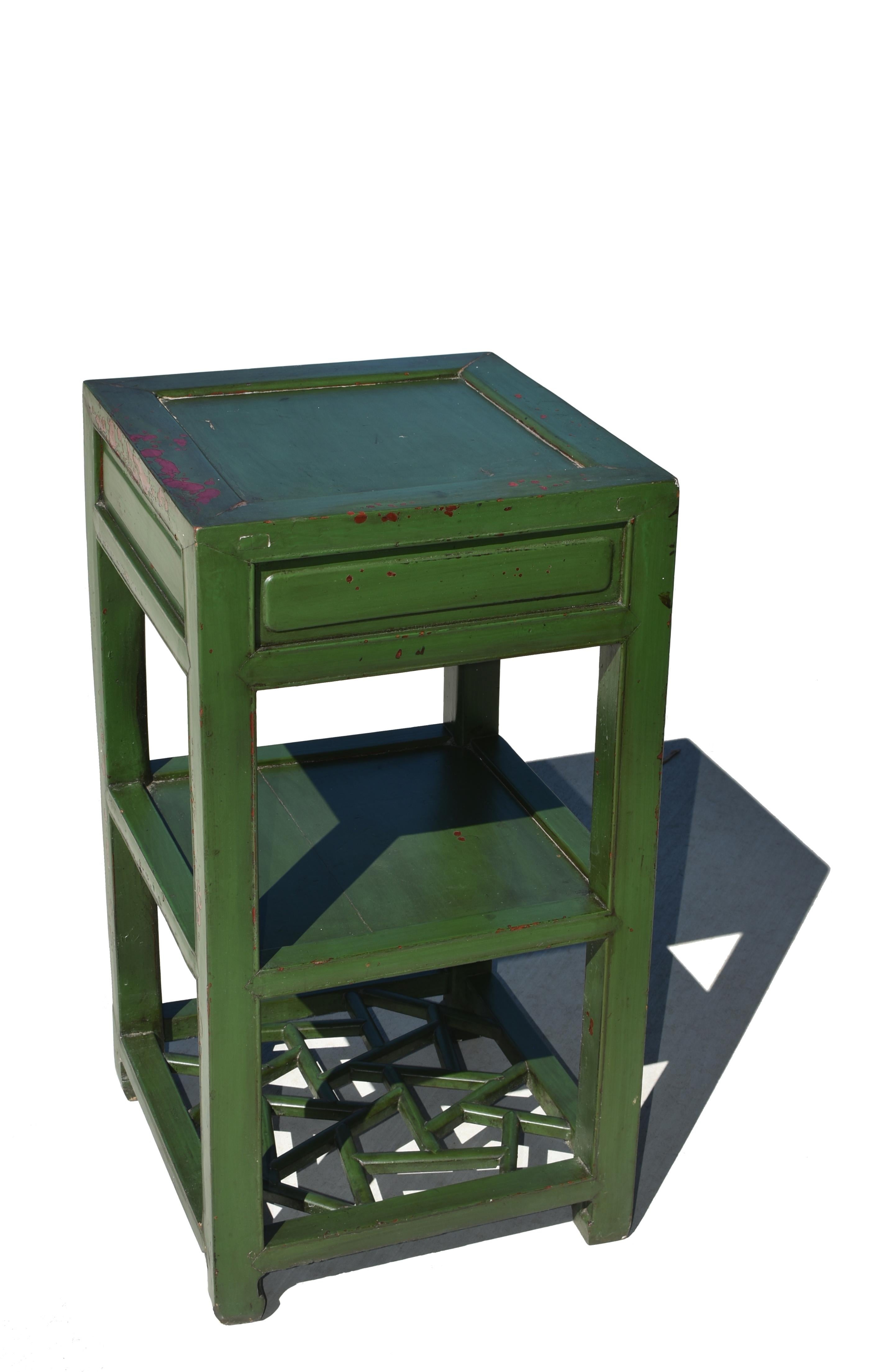 20th Century Chinese Antique Side Table Green Lacquered