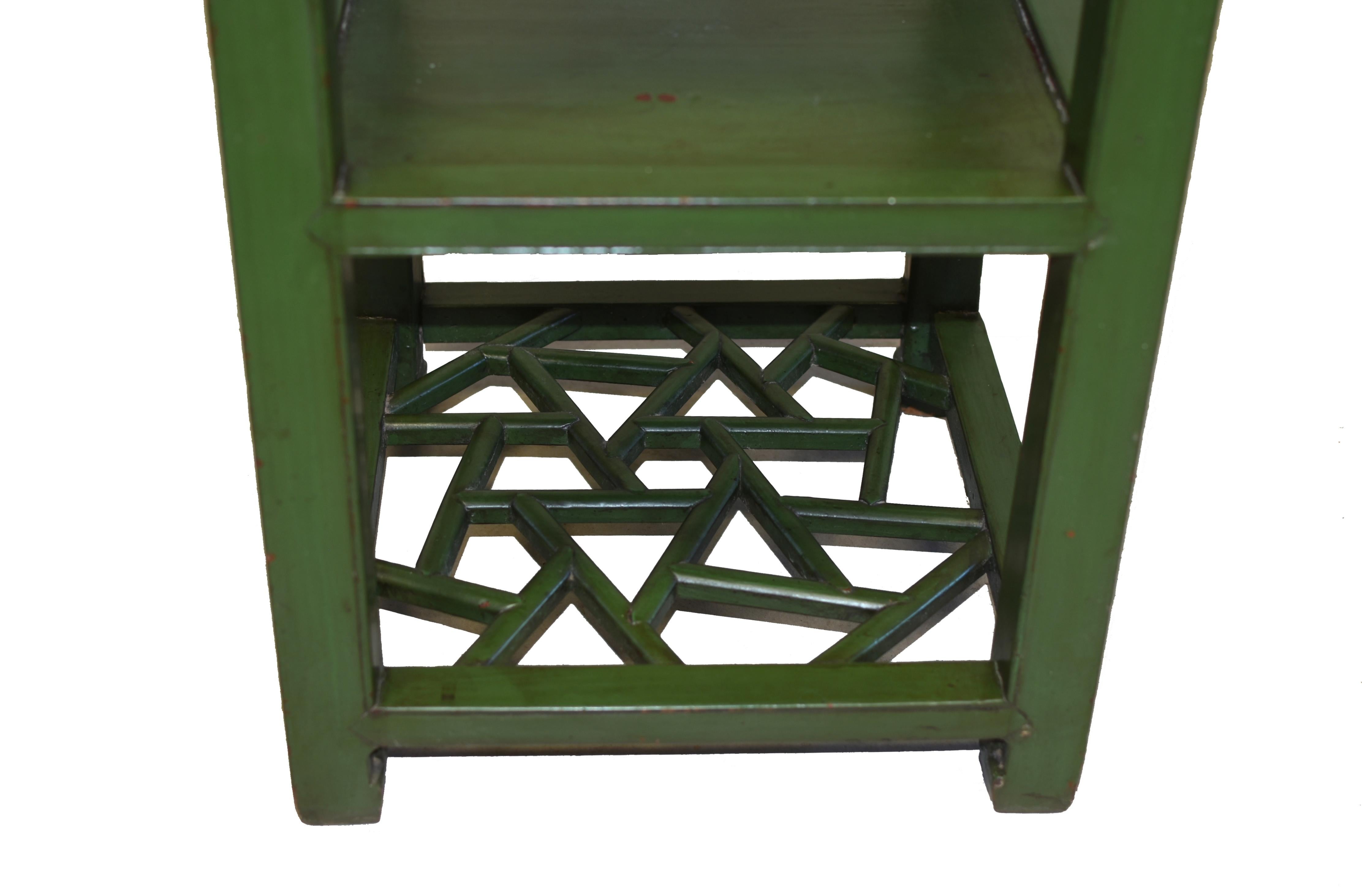 Wood Chinese Antique Side Table Green Lacquered