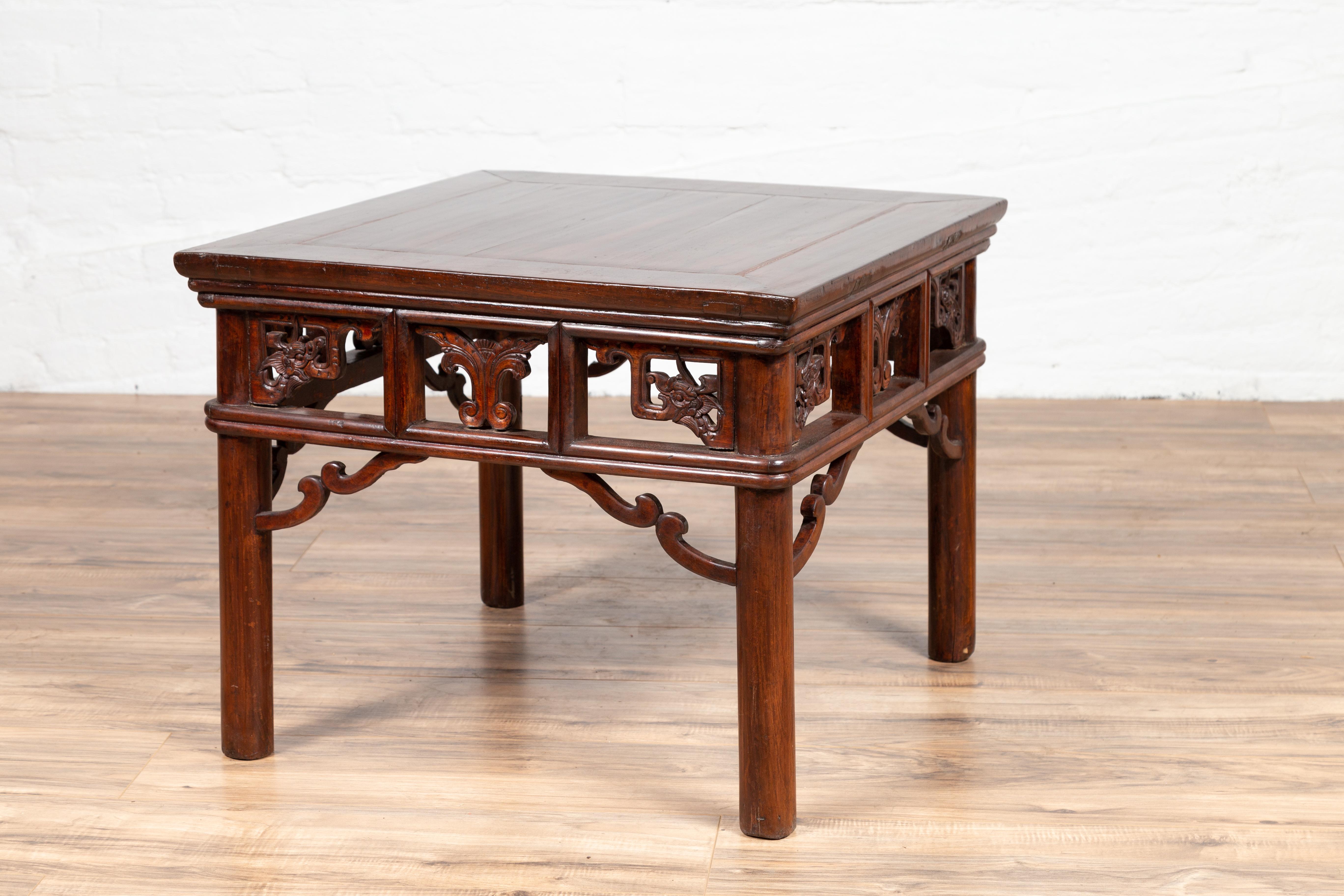 Chinese Antique Side Table with Open Fretwork Design and Dark Wood Patina For Sale 5