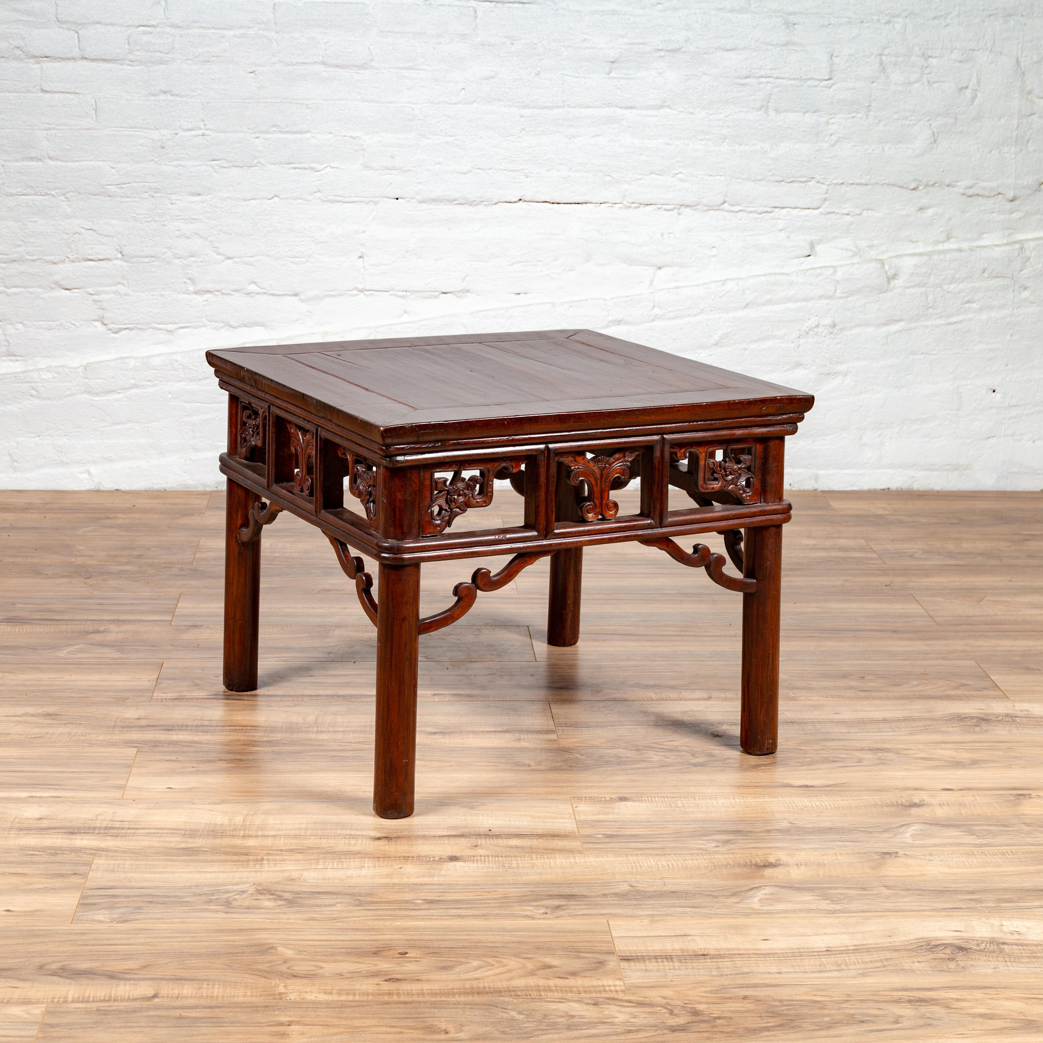 Chinese Antique Side Table with Open Fretwork Design and Dark Wood Patina For Sale 7