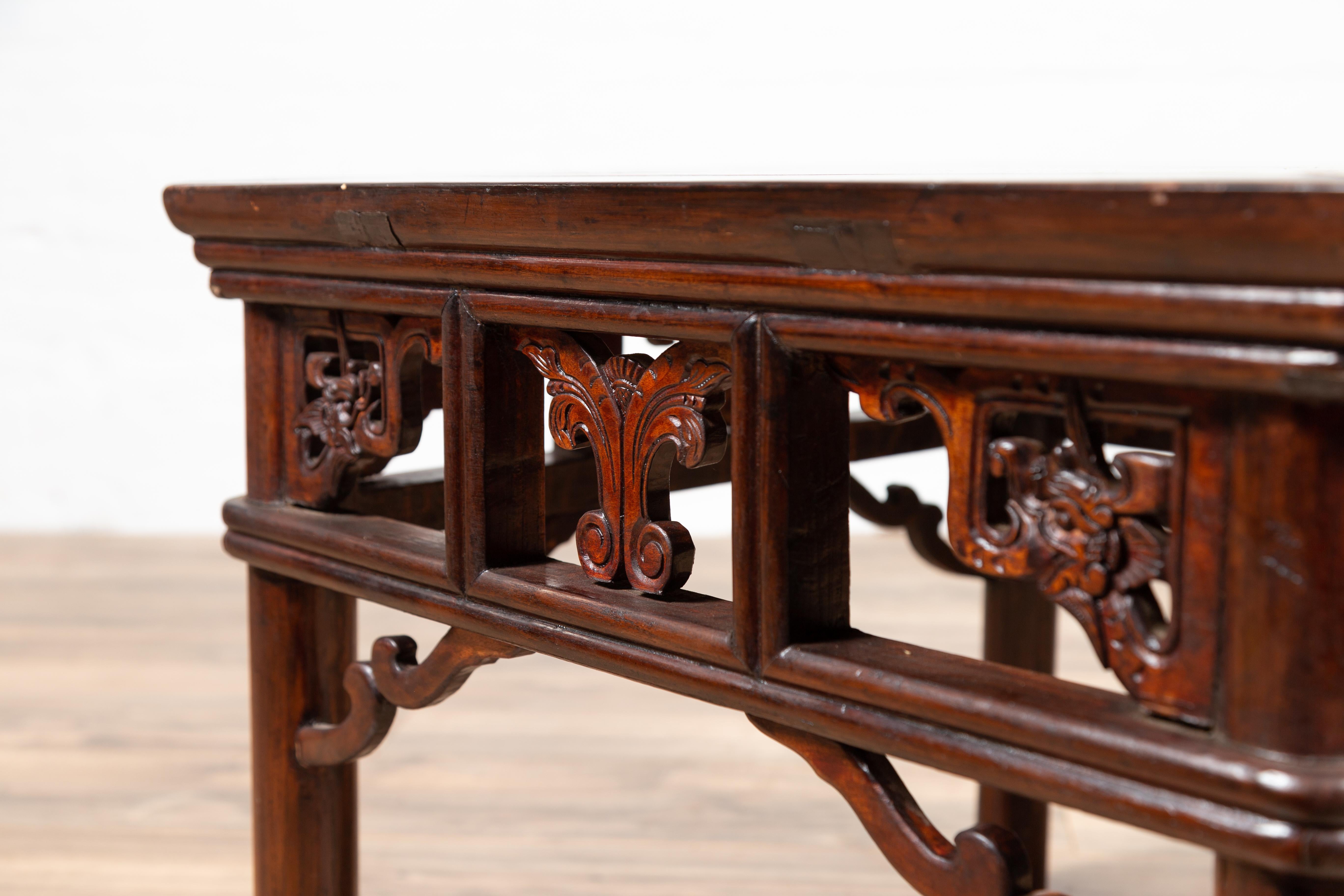 Antique Side Table with Open Fretwork Design and Dark Wood Patina For Sale 9