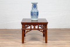 Antique Side Table with Open Fretwork Design and Dark Wood Patina