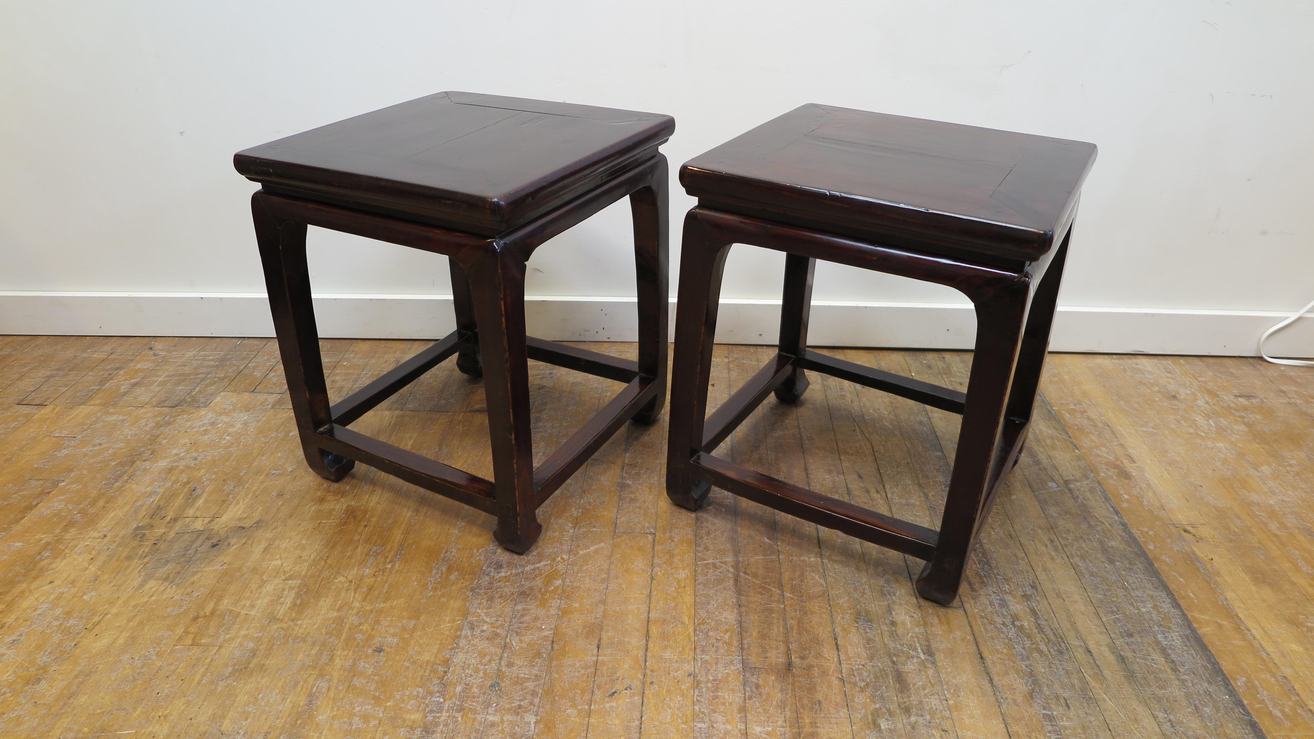 Elm Chinese Antique Side Tables Pair