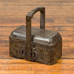 Antique Silver Colored Lidded Basket with Volutes and Distressed Finish