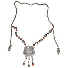 Chinese Antique Silver Coral and Turquoise Necklace 中国古董