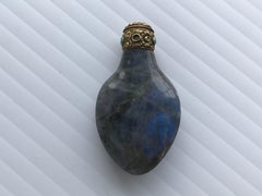 Chinese Antique Snuff Bottle 18k Gold, Labradorite & Turquoise