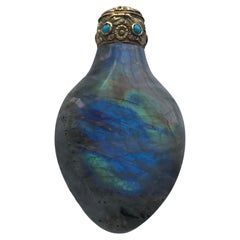 Chinesische antike Schnupftabakflasche 18k Gold, Labradorit & Türkis