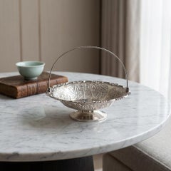 Antico cesto cinese in argento massiccio di Wang Hing, periodo Qing