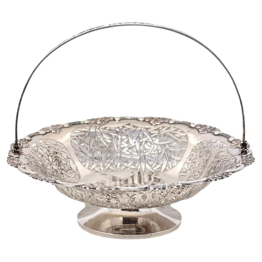 Chinese Antique Solid Silver Basket by Wang Hing Qing Period
