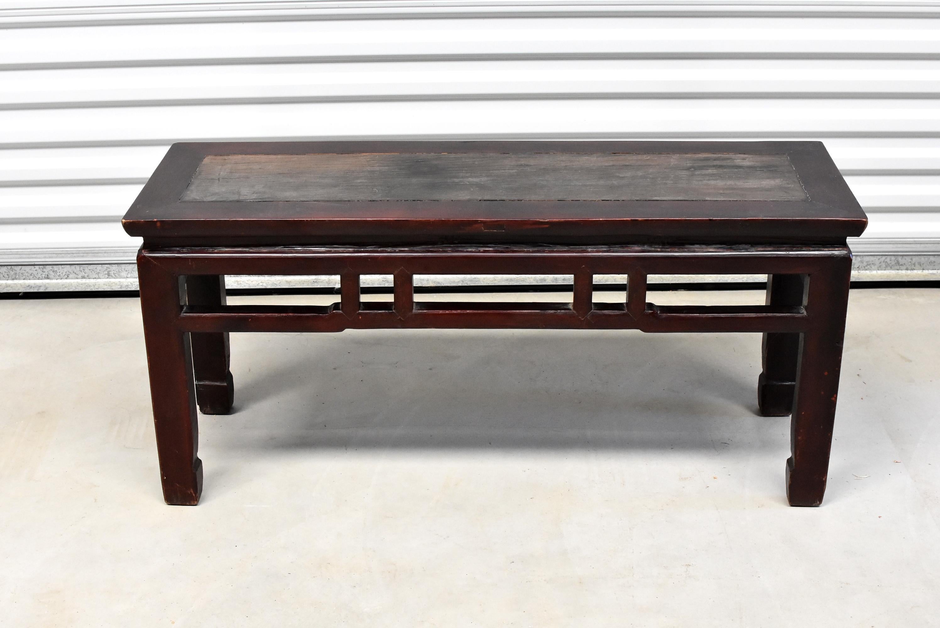 Superb value! A beautiful solid wood bench from the 19th century south of China's YangZi River. Solid single board inset in 