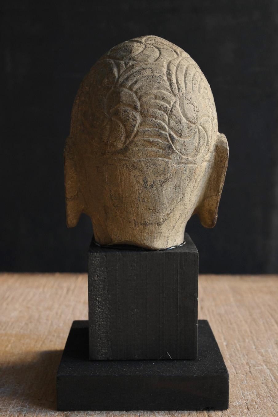 Chinesischer antiker Buddha-Kopf aus Stein/vor dem 19. Jahrhundert/Buddha-Statue/ornament im Zustand „Gut“ im Angebot in Sammu-shi, Chiba