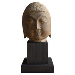 Tête de bouddha chinoise antique en pierre/avant le 19e siècle/statue de bouddha/ornement