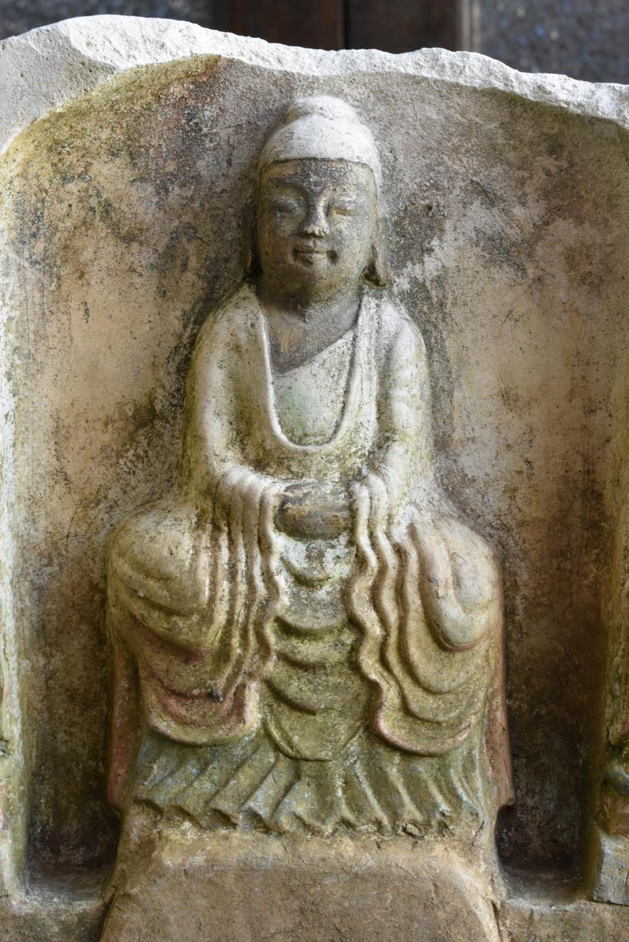 Hand-Carved Chinese Antique Stone Buddha/Stone Plate/Nyorai Statue/1800-1900