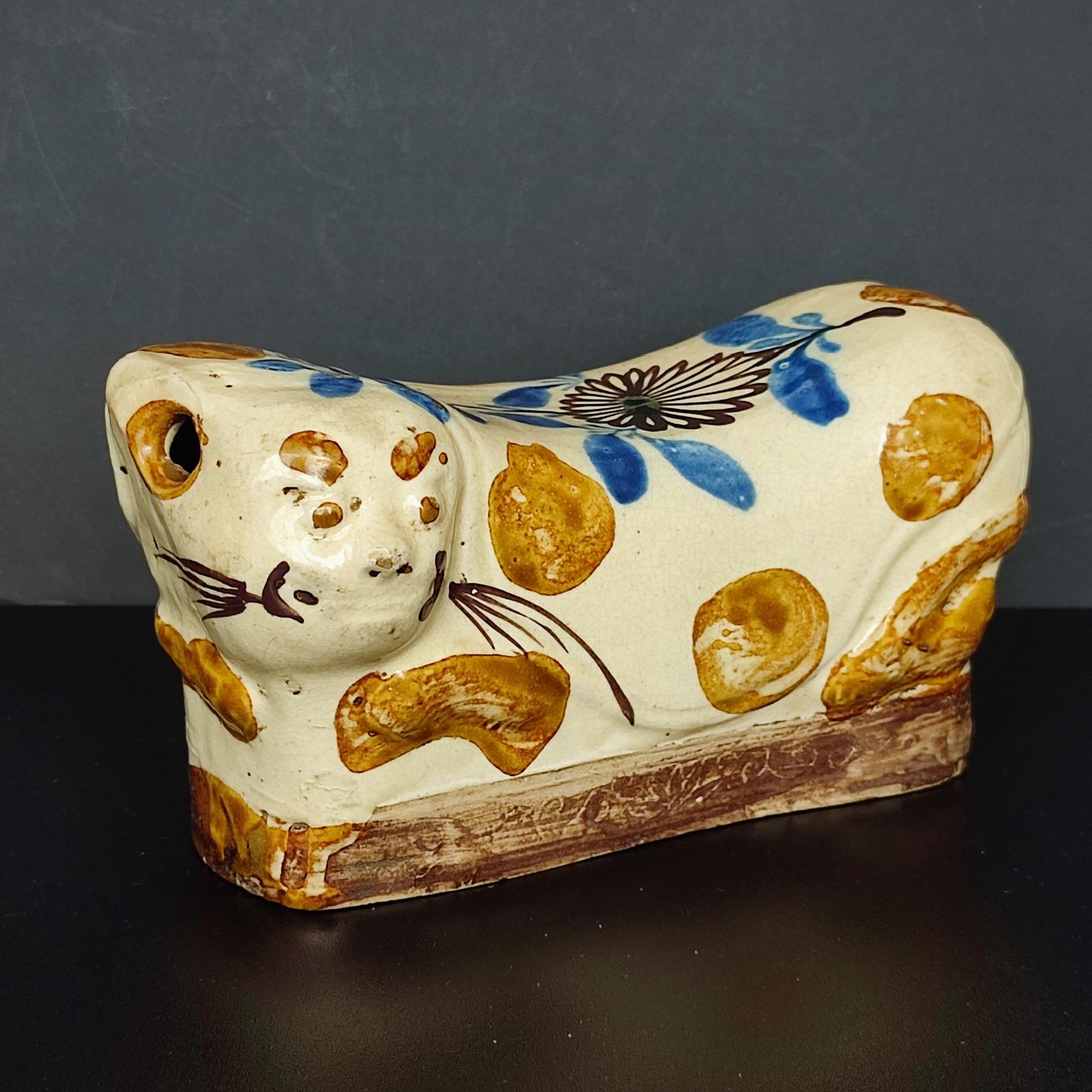 Qing Chinese Antique Stoneware Cat Pillow, Opium Pillow, Headrest