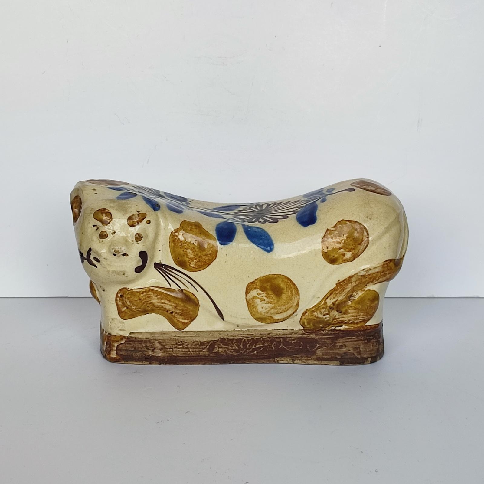 20th Century Chinese Antique Stoneware Cat Pillow, Opium Pillow, Headrest