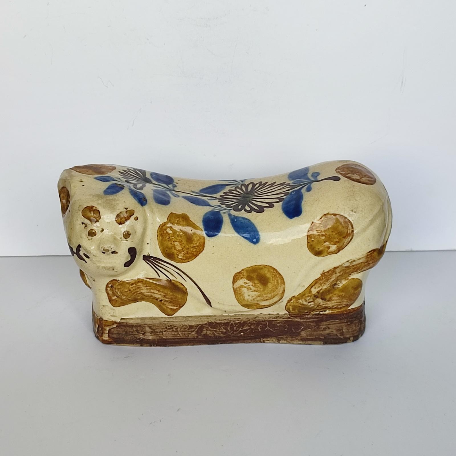 Ceramic Chinese Antique Stoneware Cat Pillow, Opium Pillow, Headrest
