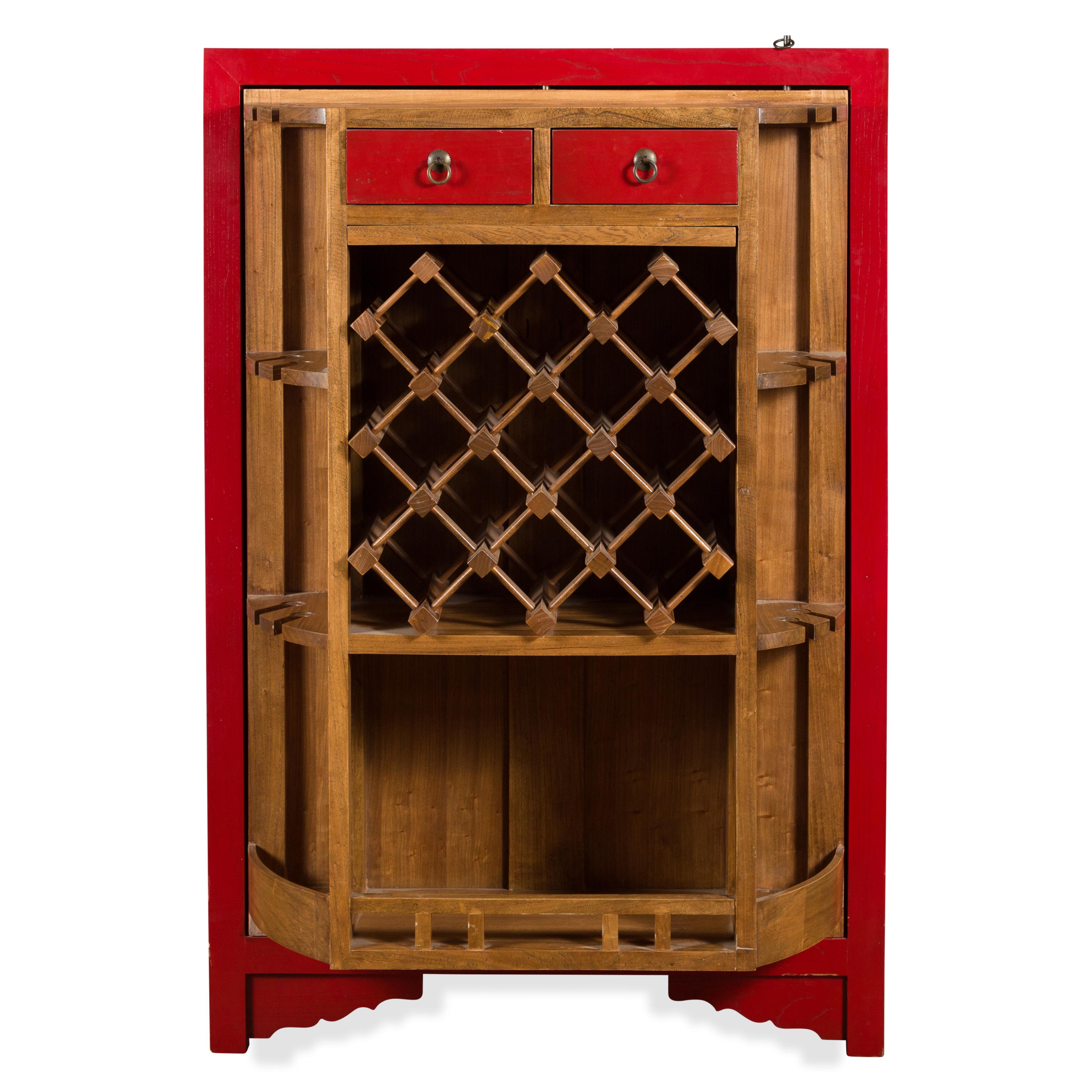 Chinese Antique Style Red Lacquered Liquor Cabinet with Revolving Hidden Panel For Sale 7
