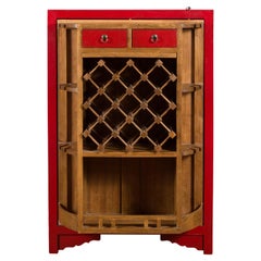 Chinese Used Style Red Lacquered Liquor Cabinet with Revolving Hidden Panel