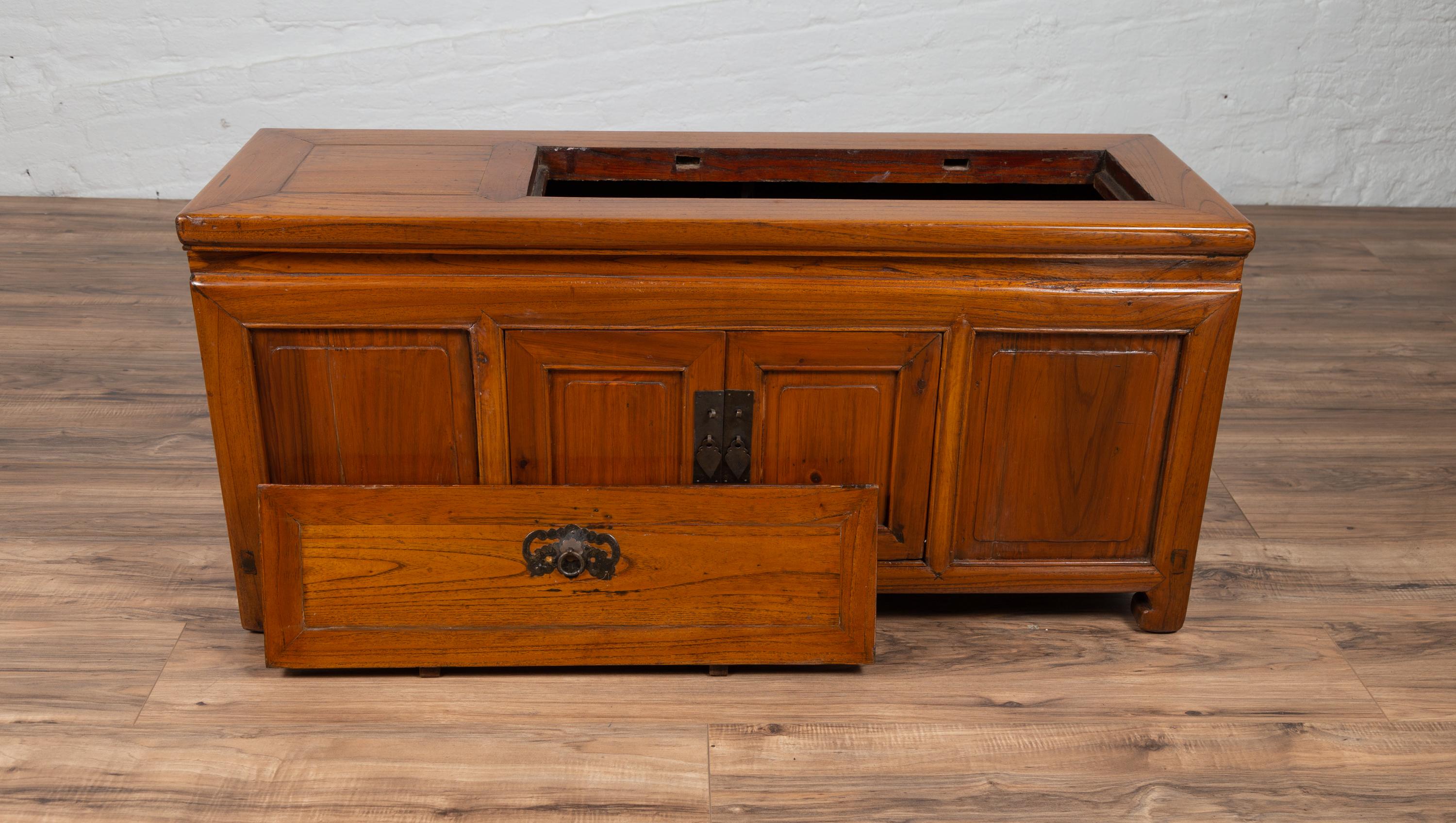 Wood Chinese Antique Two-Door Buffet with Faux Doors and Upper Removable Panel For Sale