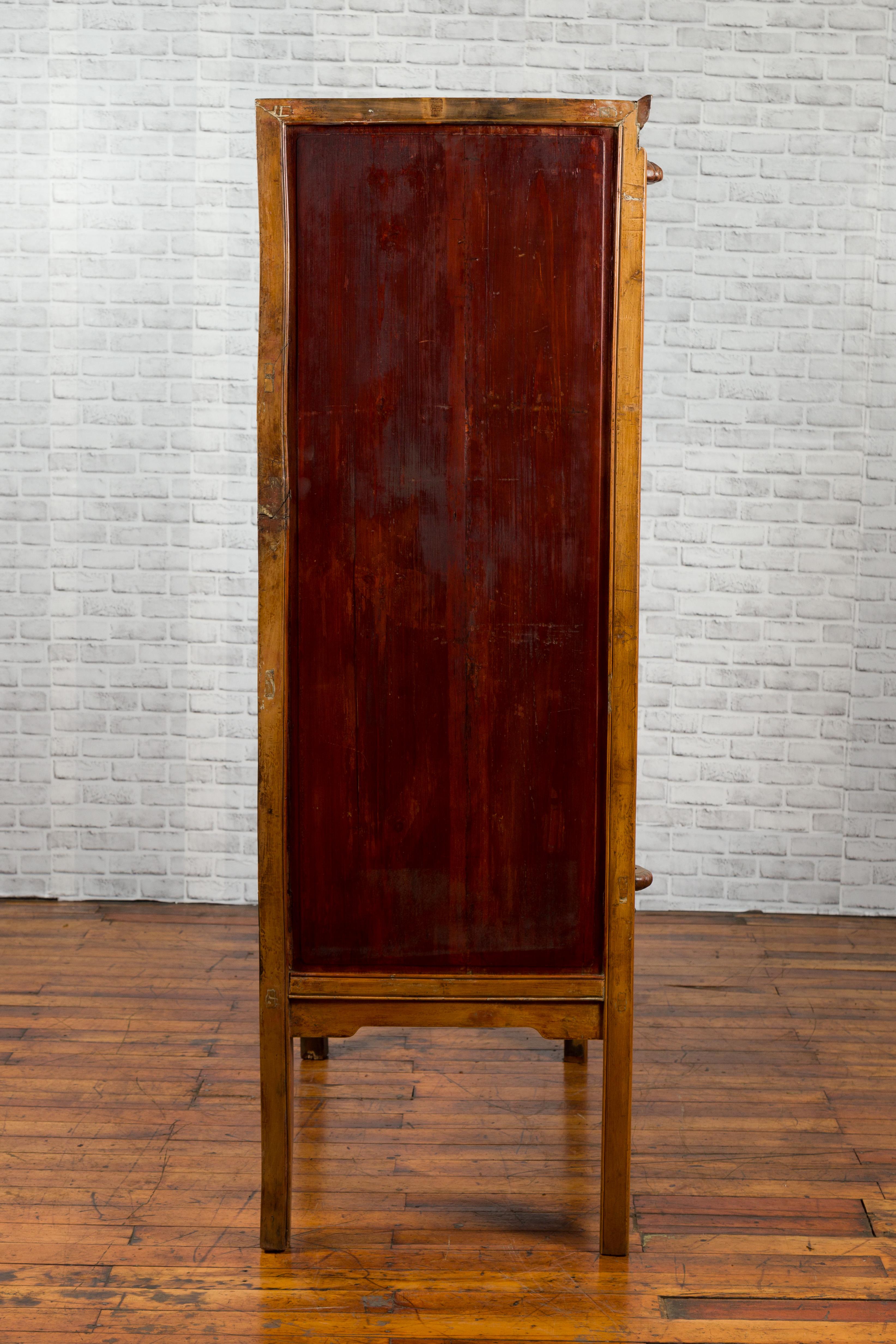 Antique Two-Toned Cabinet with Inlaid Calligraphy Motifs and Drawers For Sale 3