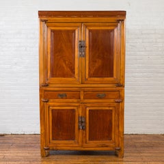 Chinese Antique Two-Toned Stacking Storage Cabinet with Doors and Drawers