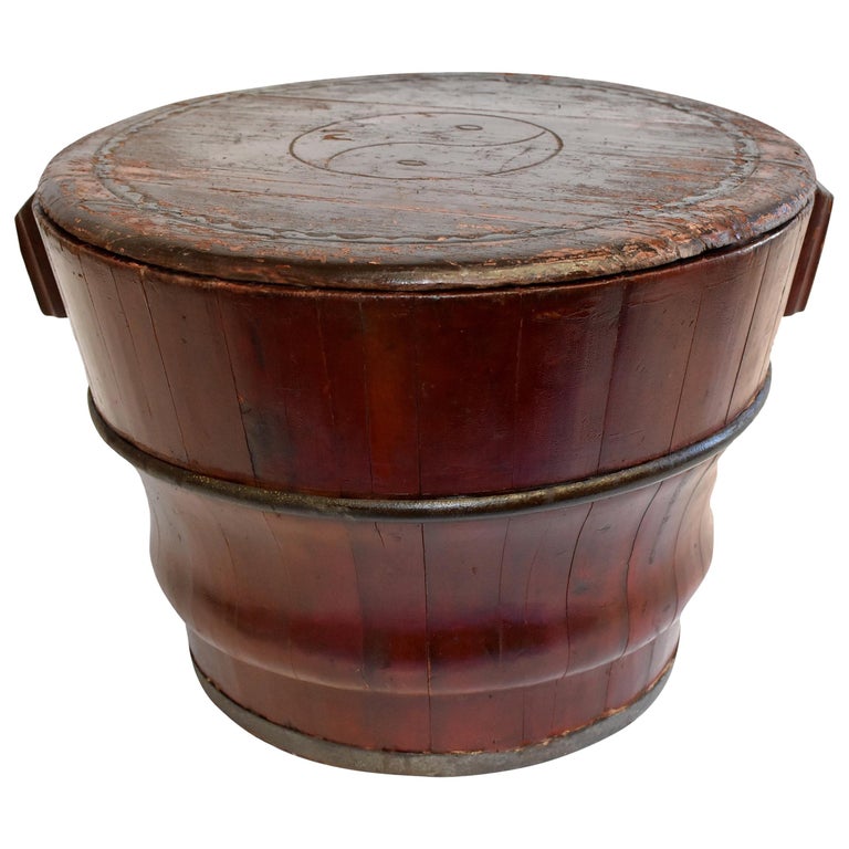 Chinese Antique Wedding Basket Bucket Yin Yang Motif For Sale