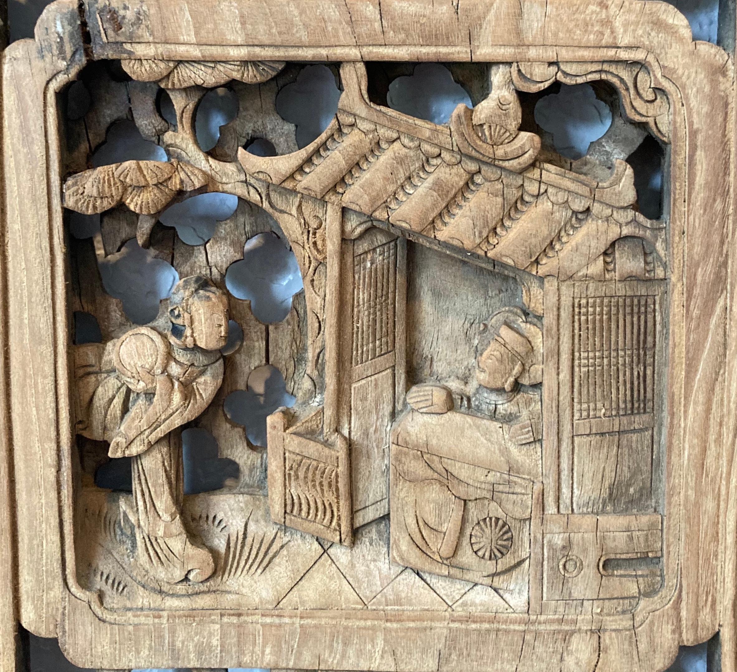 Carved Chinese Antique Wood Panel For Sale