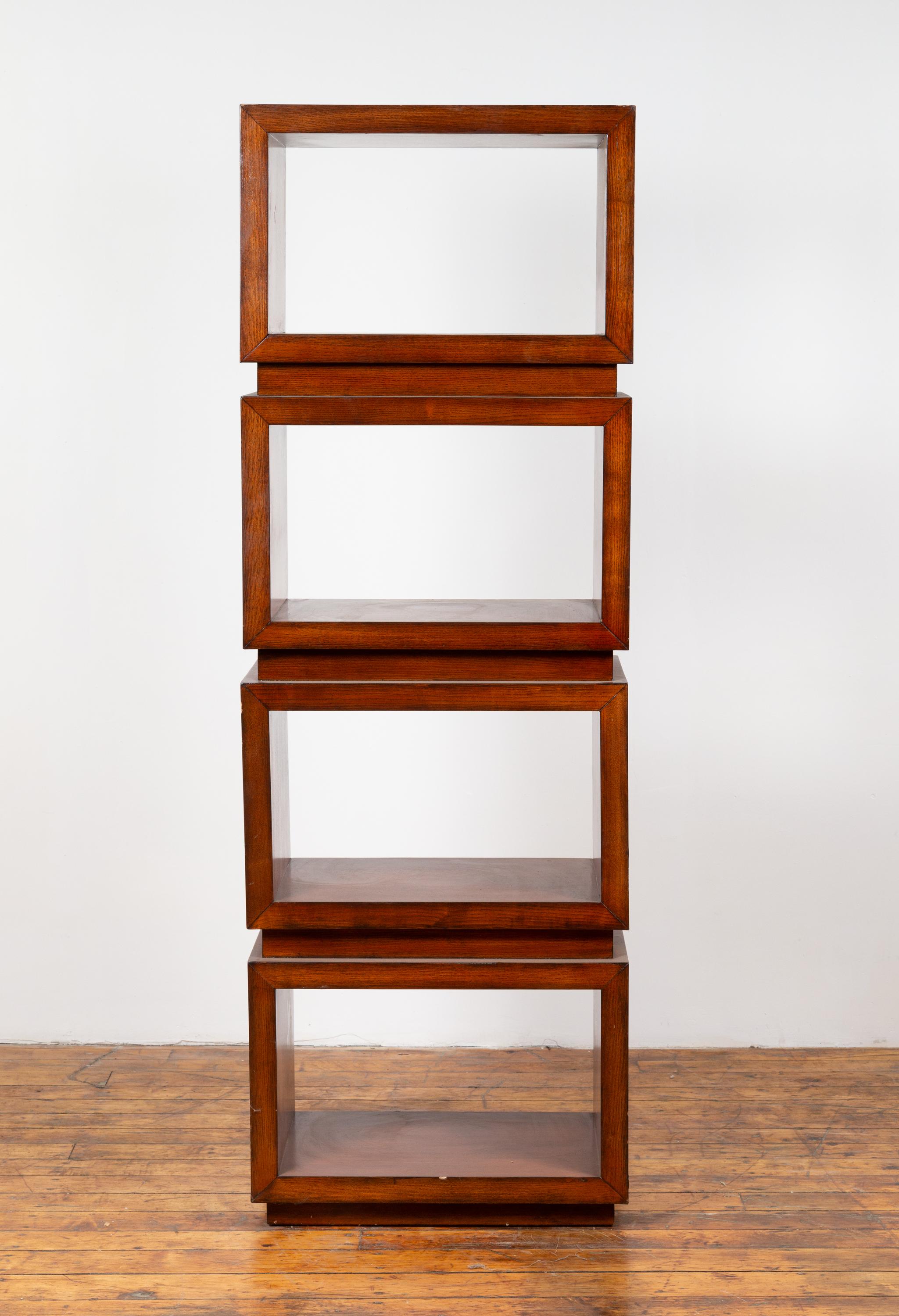 Chinese Contemporary Wooden Bookcase with Four Open Squares  4