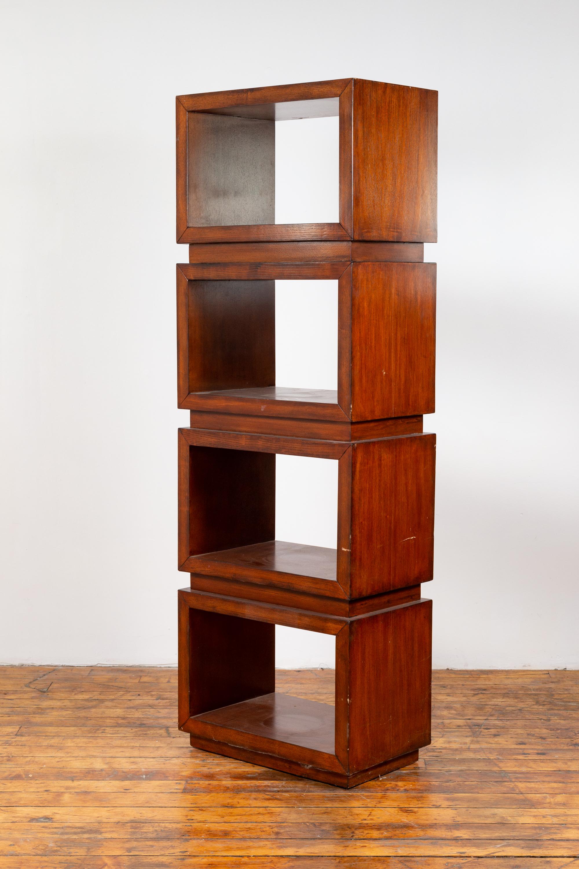 Chinese Contemporary Wooden Bookcase with Four Open Squares  2