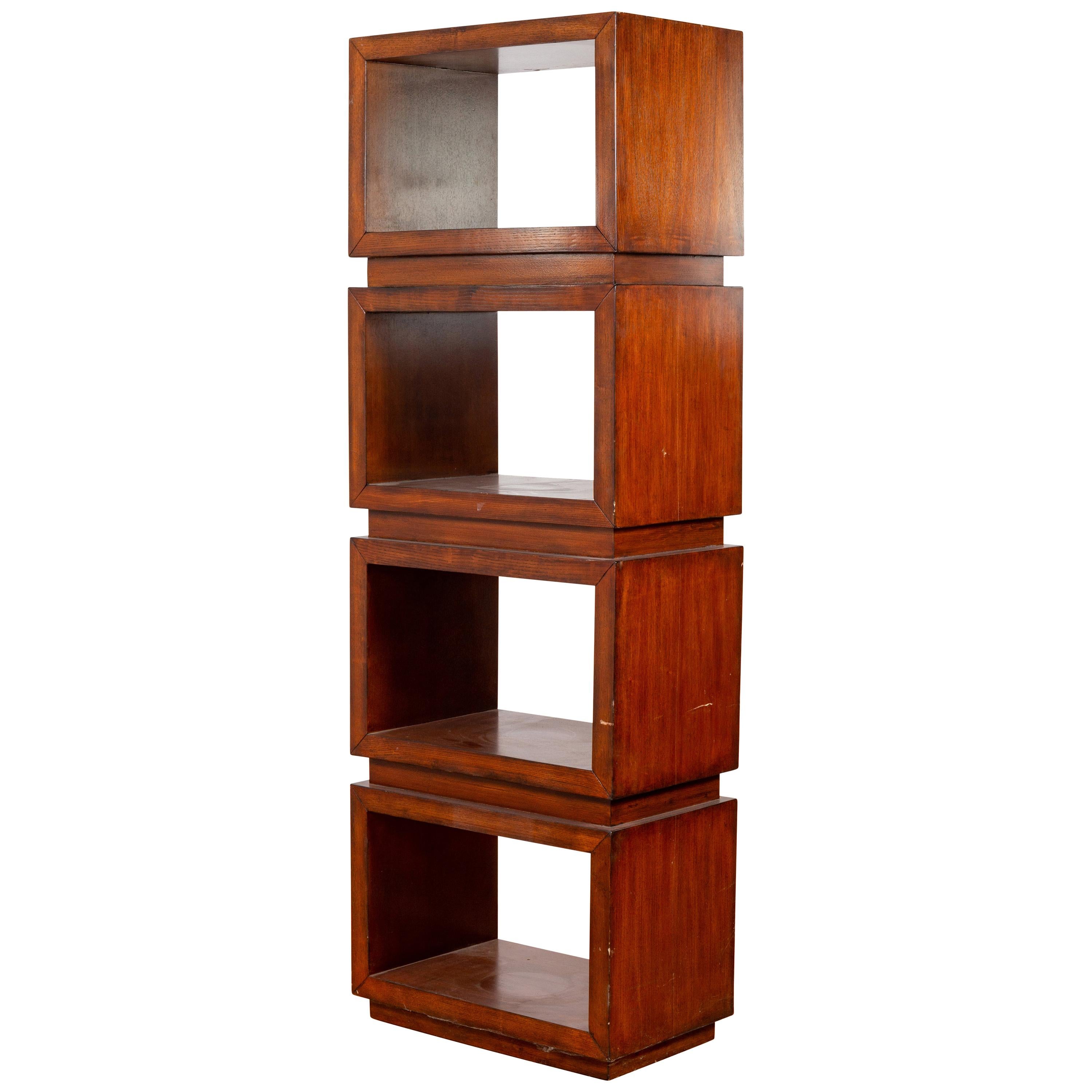 Chinese Contemporary Wooden Bookcase with Four Open Squares 