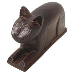 Chinesische antike hölzerne Katzen-Schmuckschatulle oder Objekthalter, 1920er Jahre