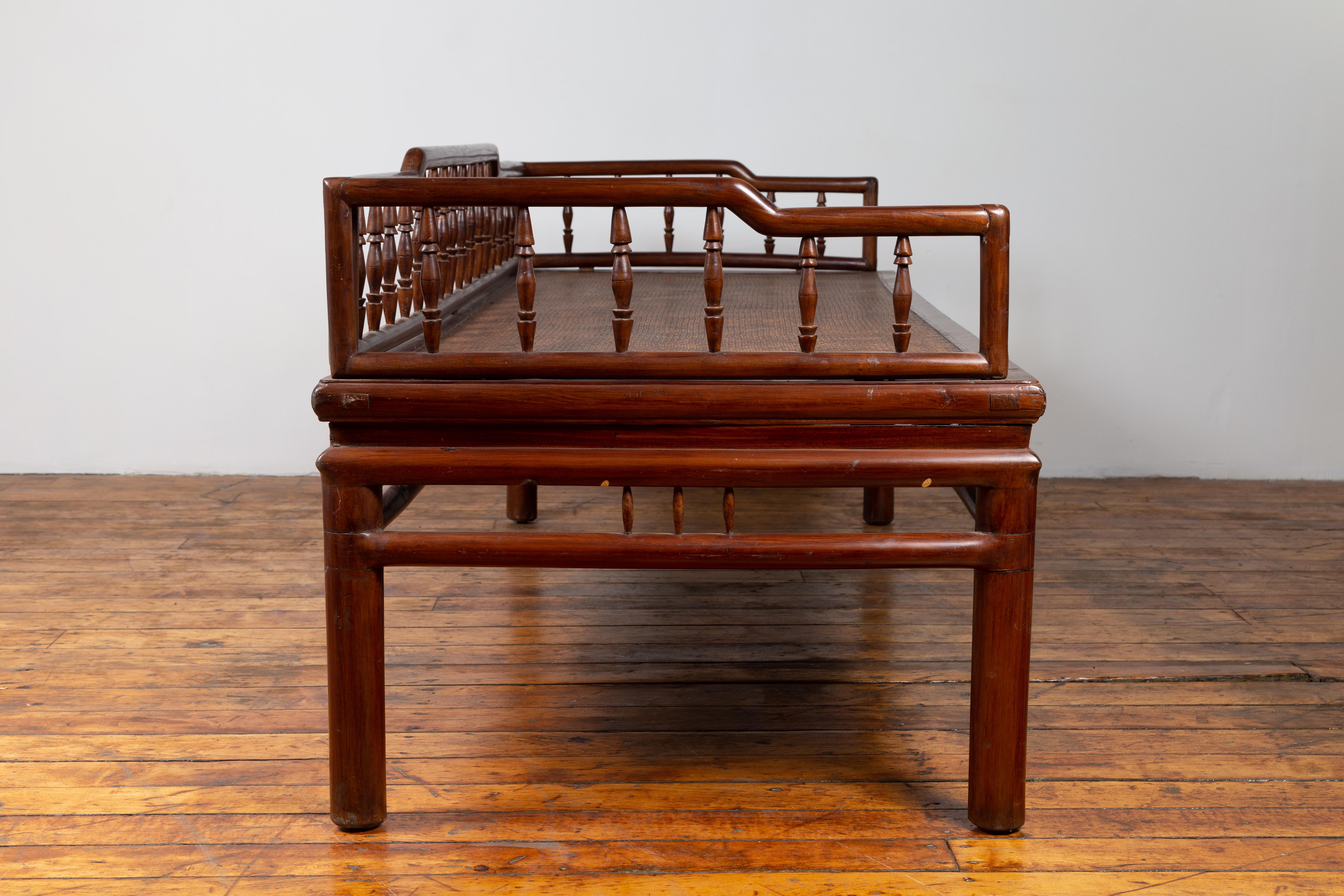 Chinese Antique Wooden Daybed with Woven Rattan Seat and Spindle Accents 4