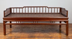 Chinese Antique Wooden Daybed with Woven Rattan Seat and Spindle Accents