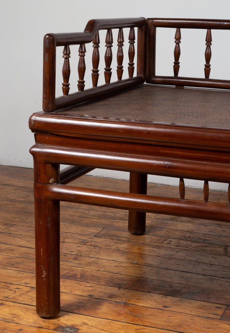 Chinese Antique Wooden Daybed with Woven Rattan Seat and Spindle