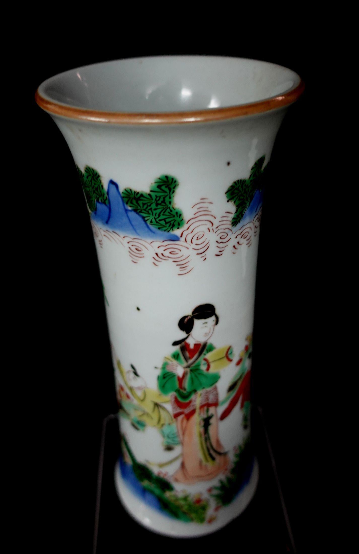 Chinese Antique Wu Tsai Beaker Form Vase, 19th Century, Ric.00036 For Sale 7