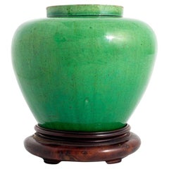 Vintage Chinese Apple Green Glazed Ceramic Jar