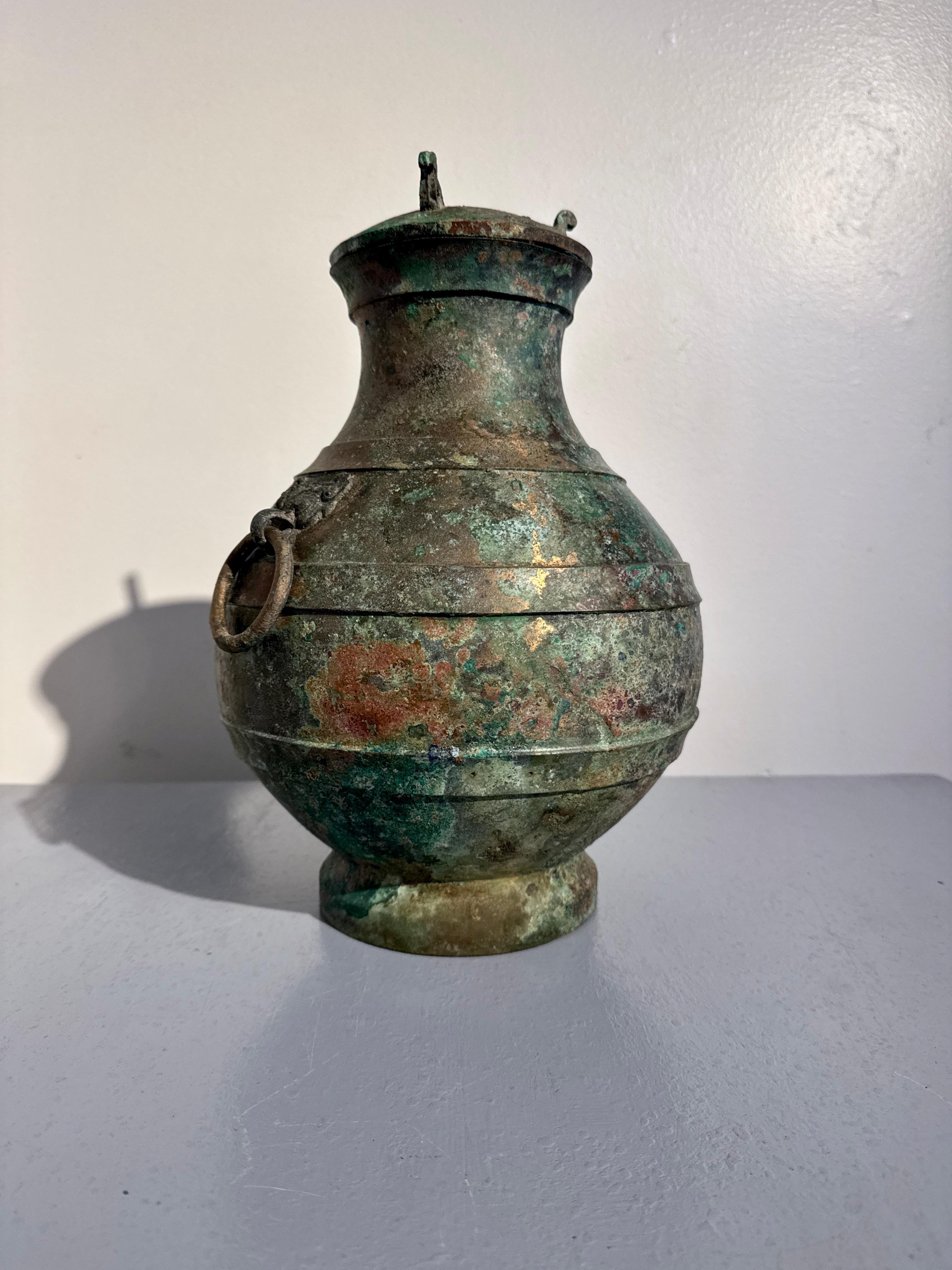 Chinese Archaic Bronze Hu and Cover, Han Dynasty (206 BC - 220 AD), China For Sale 1