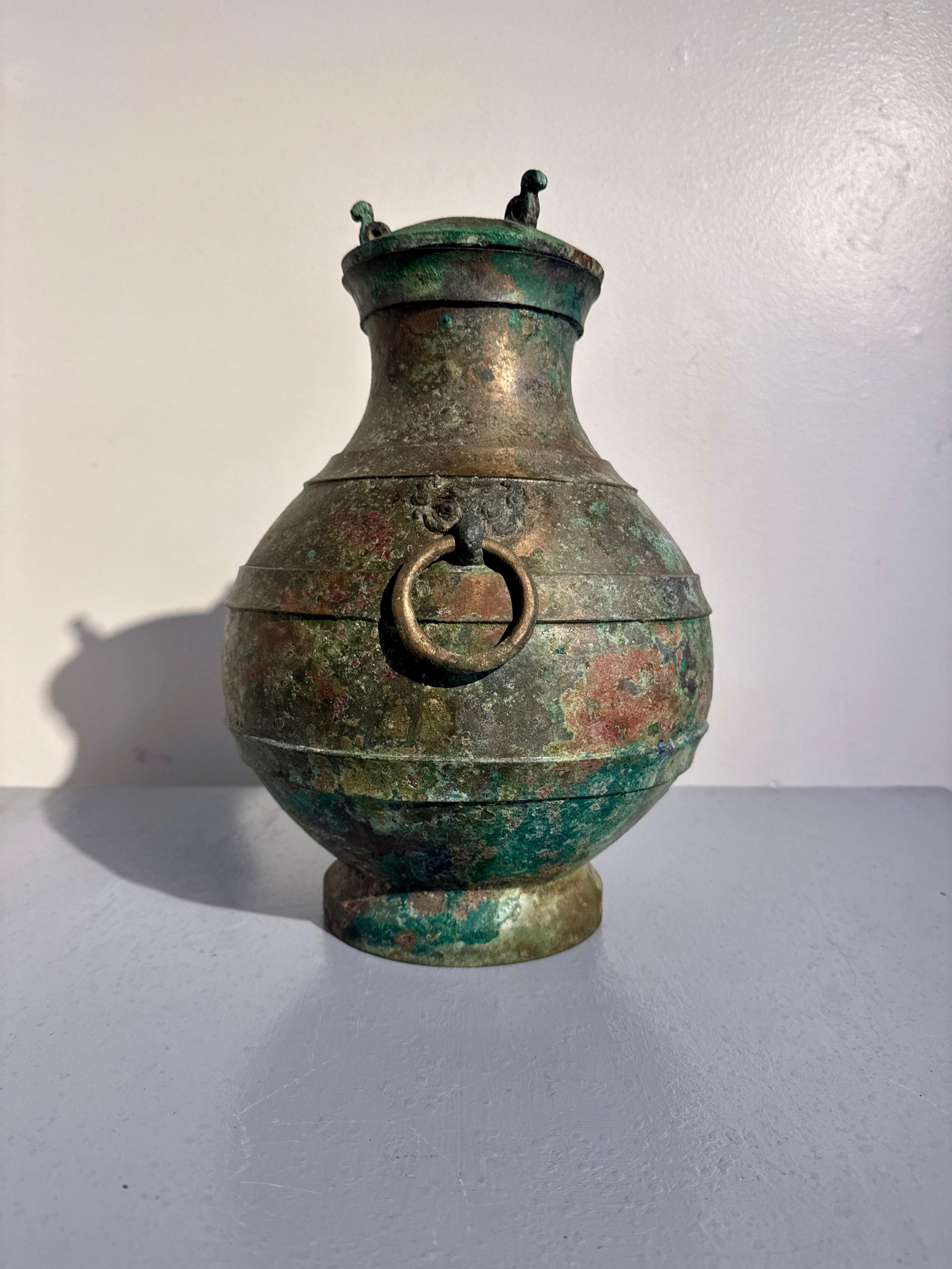 Chinese Archaic Bronze Hu and Cover, Han Dynasty (206 BC - 220 AD), China For Sale 2