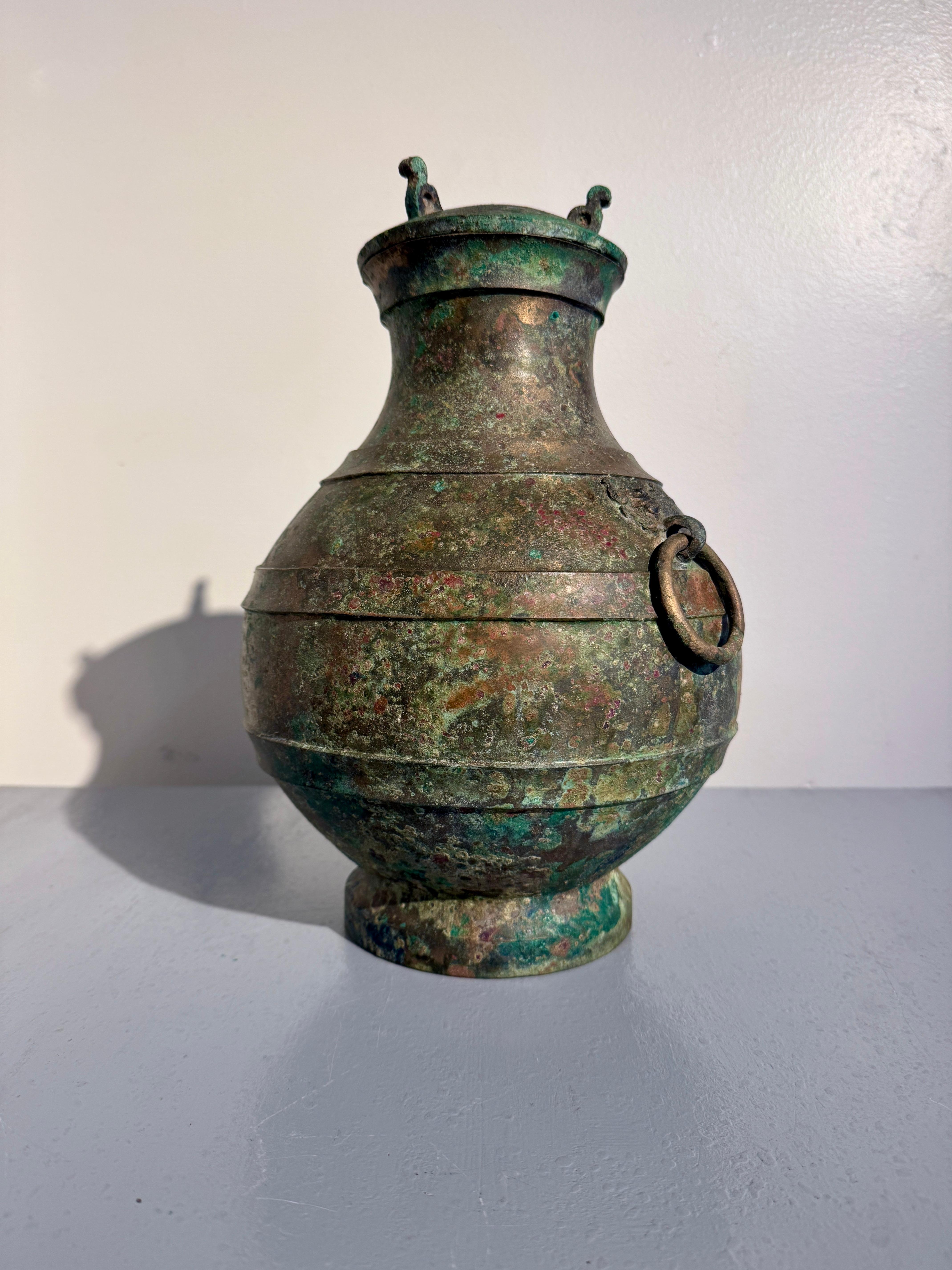 Chinese Archaic Bronze Hu and Cover, Han Dynasty (206 BC - 220 AD), China For Sale 3